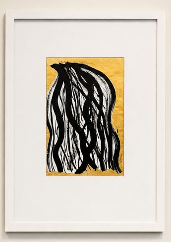 Pintura original de Dra. Sumika Mori em tinta preta e folha de ouro, obra 2